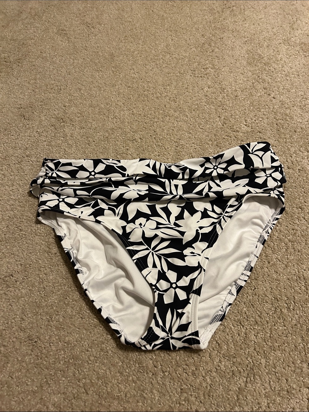 Lands' End Black and White Floral Bikini Bottoms